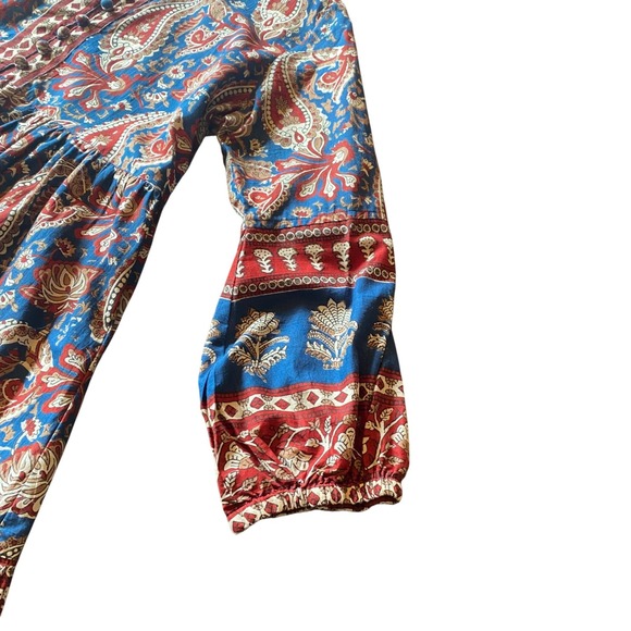 JAIPUR MORNI Paisley Print Long Sleeve Button Front Tiered Mini Dress SZ L Boho - Picture 6 of 9